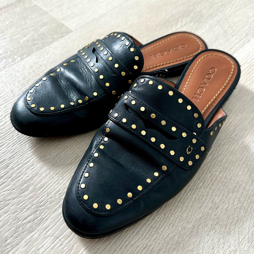 Coach Black Loafers with Gold Studs
